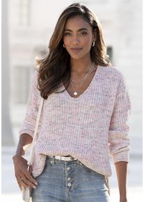 Buffalo Damen V-Ausschnitt-Pullover, rosa, modisch, Gr. 36, meliert, Strick, Obermaterial: 100% Polyester, Pullover, aus weichem Chenille,