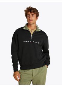 Tommy Jeans Herren Sweatshirt "TJM RLX LINEAR 1/4 ZIP", schwarz, casual, Gr. XXL, unifarben, Sweatware, Obermaterial: 80% Baumwolle, 20% Polyester,