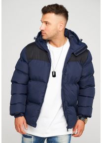 behype Herren Steppjacke "BHROLLIN-PANEL", blau, casual, Gr. L, unifarben, 100% Polyester, Jacken, mit Kapuze