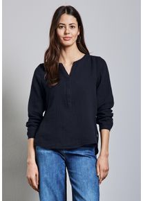 Street One Damen Langarmbluse, blau, casual, Gr. 46, unifarben, Web, 100% Baumwolle, Blusen, aus reiner Baumwolle