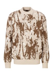 BOSS Orange Herren Rundhalspullover, beige, casual, Gr. XXL, gemustert, Strick, Obermaterial: 54% Schurwolle, 46% Baumwolle, Pullover, in modischem