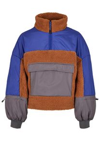 Urban Classics Damen Allwetterjacke "Urban Classics Damen Ladies Sherpa 3-Tone Pull Over Jacket", blau, casual, Gr. XS, mehrfarbig, 100% Polyester,