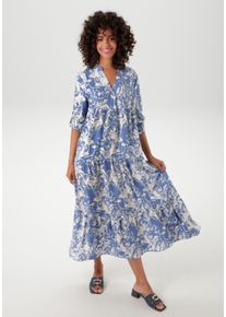 Aniston CASUAL Damen Maxikleid, weiß, Gr. 48, bedruckt, geblümt, Web, Obermaterial: 100% Viskose, Kleider, mit großflächigem. grafischen Blumendruck