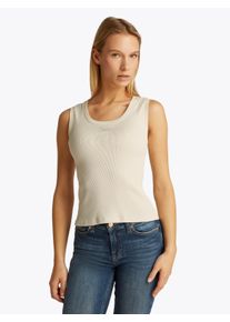 Tommy Jeans Damen Tanktop "TJW SLIM SCRIPT RIB TANK TOP", beige, casual, Gr. M, unifarben, Rippware, Obermaterial: 100% Baumwolle, Tops, mit