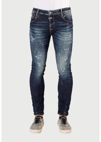Herren Slim-fit-Jeans, blau, casual, Gr. 29, Le Temps Des Cerises, 92% Baumwolle, 6% Synthetik, 2% Elasthan, Jeans, in modischem Used-Look