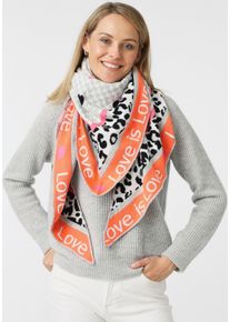 Zwillingsherz Damen Dreieckstuch "Love is Love", orange, modisch, gemustert, mehrfarbig, Feinstrick, Baumwollmischung, Modetücher, Animal-, Herz- und