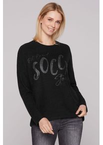 SOCCX Damen Rundhalspullover, schwarz, casual, Gr. XS, bedruckt, Glitzermuster, Material: 53% Viskose, 43% Polyester, 4% Elasthan, Pullover, mit