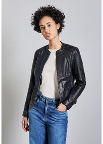Street One Damen Lederimitatjacke, blau, casual, Gr. 42, unifarben, Stoff, Obermaterial: 100% Polyester; Futter: 100% Polyester, Jacken, mit