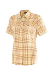 Maier Sports Damen Funktionsbluse "Philina", gelb, Gr. 46, 85% Polyester, 15% Viscose, Blusen, Karierte Kurzarm-Bluse für Wandern, Reisen und Freizeit