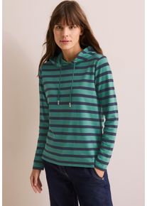 Cecil Damen Langarmshirt, grün, casual, Gr. XXL, gestreift, Web, Stoff, 48% Baumwolle, 48% Modal, 4% Elasthan, Shirts, mit Kapuze mit Tunnelzugband