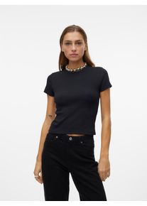 Véro Moda VERO MODA Damen Rundhalsshirt "VMCHLOE SS SHORT TOP JRS NOOS", schwarz, modisch, Gr. S, unifarben, Feinripp, Obermaterial: 95% Baumwolle, 5%