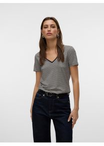 Véro Moda VERO MODA Damen V-Shirt "VMPEPPER SS V-NECK T-SHIRT VMA NOOS", beige, modisch, Gr. XS, gestreift, Jersey, Obermaterial: 95% Modal, 5% Elasthan, Shirts