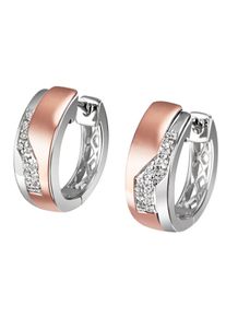 Firetti Damen Paar Creolen "Schmuck Geschenk Gold 375 Ohrschmuck Creole", 0,08 ct P2 = erkennbare Einschlüsse, Weißgold 375-Rotgold 375-Diamanten,