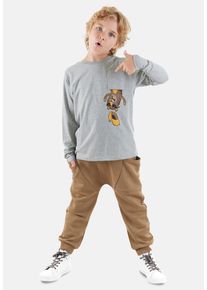DENOKIDS Herren Hausanzug "Pocket Tiger", Gr. 122, grau, 67% Polyester;27% Baumwolle;6% Elasthan, bedruckt, casual, Homewear-Sets, mit Tier-Motiv