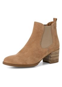 Tamaris Damen Chelseaboots, Gr. 37, beige, Veloursleder, modisch, Schuhe, Cowboy Stiefelette, Westernboots mit komfortablem Stretcheinsatz
