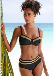 Lascana Damen Bikini-Hose "Elodie", gold, Gr. 34, unifarben mit Farbeinsatz, Recycling-Polyamid, Badehosen, mit trendigem Materialeinsatz