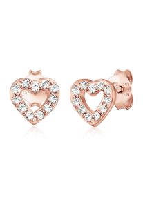 Elli Damen Paar Ohrstecker "Ohrstecker Herz Glas Kristalle Weiß 925 Sterling Silber", OneSize,mit Steinen, Silber 925 (Sterlingsilber), rosa, Silber