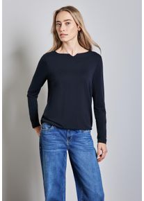 Street One Damen Langarmshirt, blau, casual, Gr. 44, unifarben, Stoff, 76% Viskose, 20% Modal, 4% Elasthan, Shirts, mit Elastiksaum