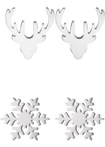 Firetti Damen Ohrstecker-Set "Schmuck Geschenk Edelstahl Ohrschmuck Ohrringe Hirsch Eiskristall", Edelstahl, silber, Edelstahl, Ohrringe, Made in