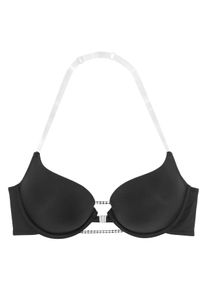 Lascana Damen Push-up-BH, Gr. 85, schwarz, Microtouch, Obermaterial: 60% Polyamid, 35% Polyester, 5% Elasthan, sexy, BHs, mit Strassrücken für tiefen