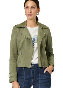 Zero Damen Jackenblazer "Zero Velourslederjacke mit Reißverschluss", grün, casual, Gr. 38, aufgeraut, Stoff, Obermaterial: 95% Polyester, 5% Elastan.