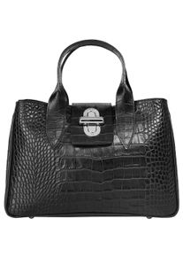 CLUTY Damen Henkeltasche, schwarz, Leder, glänzend, Taschen, echt Leder, Made in Italy
