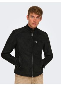 Only & Sons ONLY & SONS Herren Lederimitatjacke "ONSGUS FAUX SUEDE RACER JACKET OTW NOOS", schwarz, casual, Gr. M, unifarben, Obermaterial: 100% Polyester, Jacken