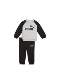 Puma Kinder Trainingsanzug "MINICATS ESS RAGLAN CREW SET FL INF", schwarz, sportlich, Gr. 68, meliert, Fleece, Obermaterial: 68% Baumwolle, 32%