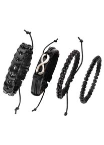 Firetti Herren Armband Set "Infinity/Unendlichkeitsschleife", Metall-Leder-Textil, schwarz, Metall, Leder, Textil, Armbänder, mit Holzperlen