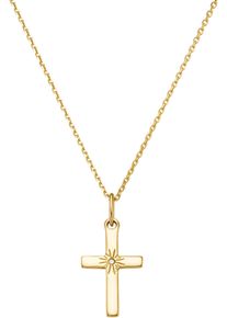 Firetti Damen Kette mit Anhänger "Schmuck Geschenk Gold 375 Halsschmuck Halskette Goldkette Kreuz", 0,005 ct, Gelbgold 375-Diamanten, L: 45cm B: