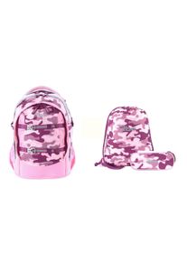 2be Kinder Schulrucksack "Camoflage", pink, Kunstfaser, casual, Rucksäcke, im 3er Set mit Turnbeutel und Federmäppchen