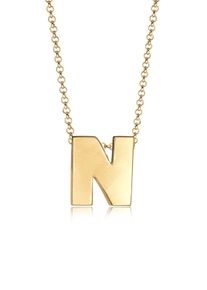Elli Damen Kette mit Anhänger "Buchstabe N Initialen 925 Sterling Silber", 45, Silber 925 (Sterlingsilber), L: 45cm, gold, Silber 925