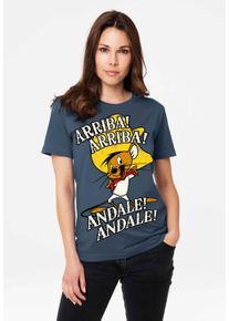 logoshirt Damen T-Shirt "Looney Tunes - Speedy Gonzales", blau, casual, Gr. L, bedruckt, 100% Baumwolle, Shirts, mit lizenziertem Print