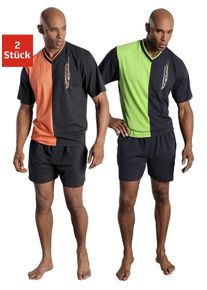 Le Jogger Herren Pyjama, Gr. 44, bunt, Obermaterial: 100% Baumwolle, Basic, Homewear-Sets, mit 2-farbigem T-Shirt