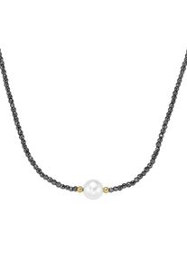 Smart Jewel Damen Collier "mit Hämatit-Kugeln + Muschelkern-Perle, Silber 925", 45cm, Silber 925 (Sterlingsilber), grau, Silber 925 (Sterlingsilber),