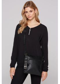 SOCCX Damen Umhängetasche, schwarz, Polyurethan (PU), unifarben, Taschen, mit großem RV-Außenfach