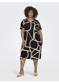 Only CARMAKOMA Damen Shirtkleid "CARFYRLA LIFE S/S V-NCK BLK AOP DRE NOOS", schwarz, casual, Gr. S, bedruckt, Web, Obermaterial: 95% Viskose, 5%