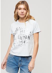 Superdry Damen Print-Shirt "FOIL WORKWEAR FITTED TEE", blau, casual, Gr. S, unifarben, Single Jersey, Obermaterial: 100% Baumwolle, Shirts