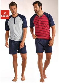 Le Jogger Herren Pyjama, Gr. 44, rot, Jersey, Obermaterial: 100% Baumwolle, gestreift, Basic, Homewear-Sets, in kurzer Form, mit Raglanärmeln