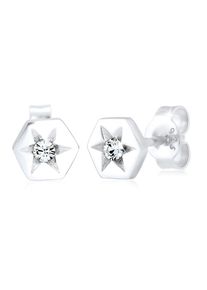 Elli Damen Paar Ohrstecker "Ohrstecker Hexagon Stern Kristalle Weiß 925 Sterling Silber", OneSize,mit Steinen, Silber 925 (Sterlingsilber), silber,