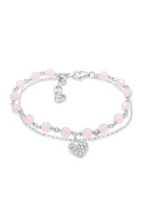 Elli Damen Armband "Herz Quarz Perlen Rosé 925 Sterling Silber", 16cm,mit Steinen, Silber 925 (Sterlingsilber), silber, Silber 925 (Sterlingsilber),
