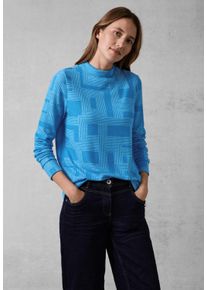 Cecil Damen Langarmshirt, blau, casual, Gr. XXL, bedruckt, Stoff, 67% Viskose, 28% Polyester, 5% Elasthan, Shirts, mit Stehkragen