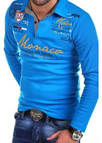 behype Herren Poloshirt "MONACO", blau, casual, Gr. M, bedruckt, bestickt, unifarben, 100% Baumwolle, Shirts, mit trendigen Stickereien