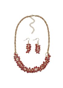 Steuer Damen Paar Ohrhänger "Set aus Collier und Ohrhaken in goldfarben rote Glassteine", rot, Metall, Ohrringe