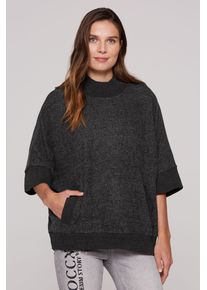 SOCCX Damen Rundhalspullover, schwarz, casual, Gr. L, Strukturmuster, Material: 53% Viskose, 43% Polyester, 4% Elasthan, Pullover, mit