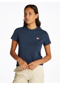 Tommy Jeans Damen T-Shirt "TJW REG BADGE TEE", blau, Basic, Gr. S, unifarben, Single Jersey, Obermaterial: 100% Baumwolle, Shirts, mit Logo-Badge