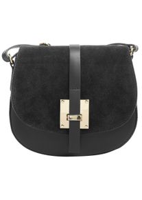 CLUTY Damen Umhängetasche, schwarz, Leder, beschichtet, Taschen, echt Leder, Made in Italy