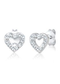 Elli Damen Paar Ohrstecker "Ohrstecker Herz Glas Kristalle Weiß 925 Sterling Silber", OneSize,mit Steinen, Silber 925 (Sterlingsilber), silber,