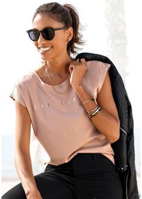 Venice Beach Kurzarmshirt toffee Gr. 32/34 für Damen. Rundhals und Logodruck. Figurumspielend. Nachhaltig.