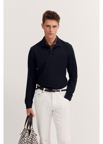 Bugatti Herren Langarm-Poloshirt390, dunkelblau, casual, Gr. XXXL, unifarben, 100% Baumwolle, Shirts, mit langen Ärmeln